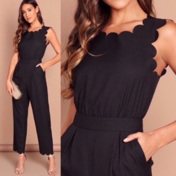 Pants - Scalloped detail black jumpsuit